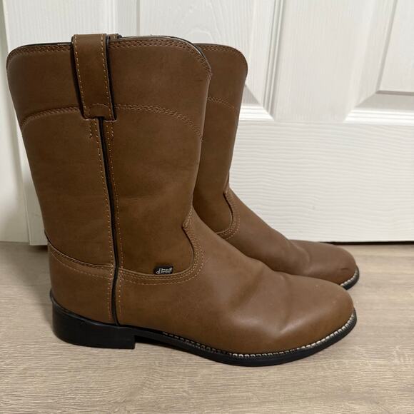 Justin Men's Brown Basics Western Cowboy Roper Work Boots Size 12 D - Picture 1 of 14